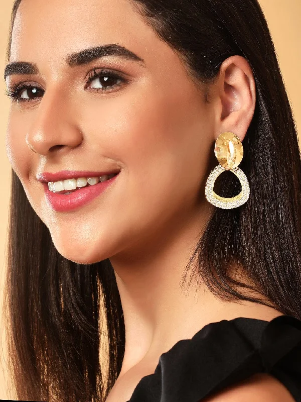 Fashion-Forward Jewelry At Incredible Prices Tokyo Talkies x Rubans Gold Plated AD Contemporary Drop Earrings