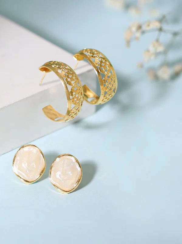 Timeless Jewelry At Special Discount Rates Tokyo Talkies X Rubans Gold Plated Handcrafted Set Of 2 Stud And Hoop Earrings.