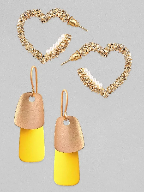 High-Quality Gemstone Jewelry For Special Occasions Tokyo Talkies X rubans Set of 2 Gold Plated Heart Shaped & Drop Earrings. High-Quality Gemstone Jewelry For Special Occasions Tokyo Talkies X rubans Set of 2 Gold Plated Heart Shaped & Drop Earrings.