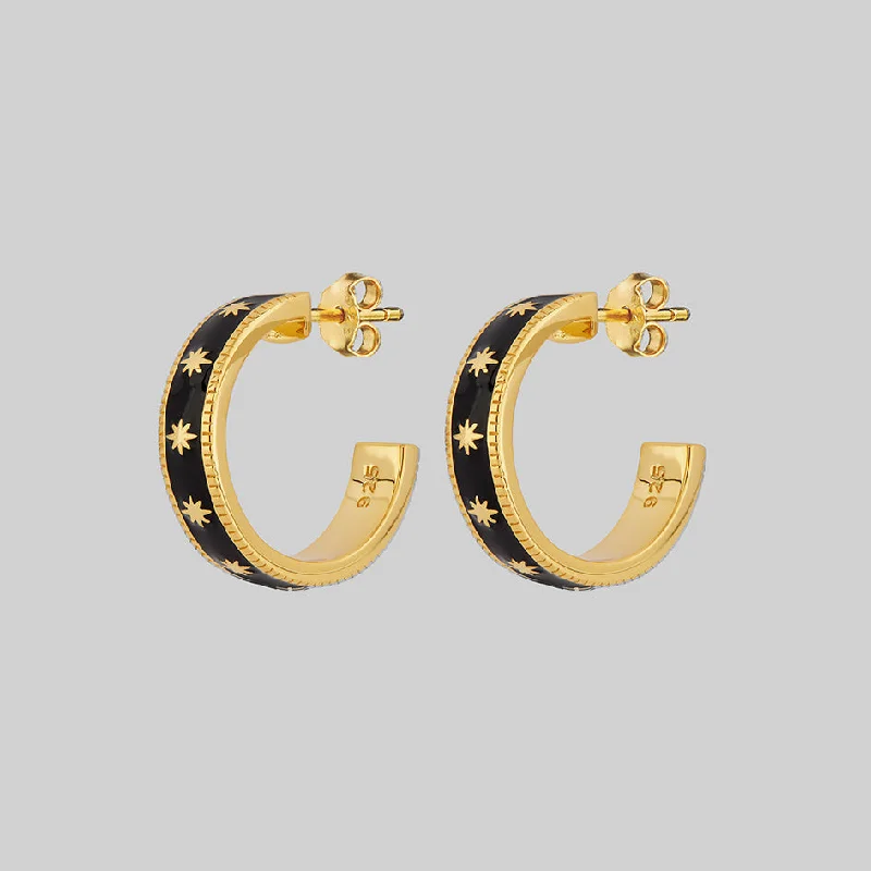 Dainty And Elegant Jewelry Now At Reduced Prices VYVIAN. Tiny Stars Black Enamel Hoop Earrings - Gold
