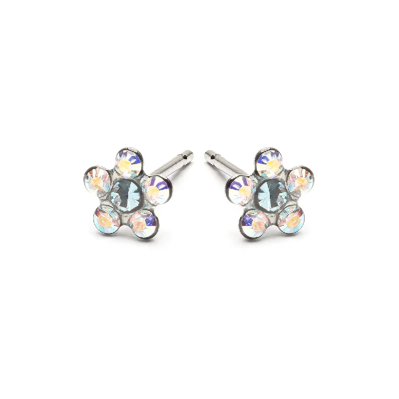 Luxury Jewelry Now At Special Promotional Rates Stainless Steel Aurora Borealis And Aqua Daisy Stud Earrings Luxury Jewelry Now At Special Promotional Rates Stainless Steel Aurora Borealis And Aqua Daisy Stud Earrings