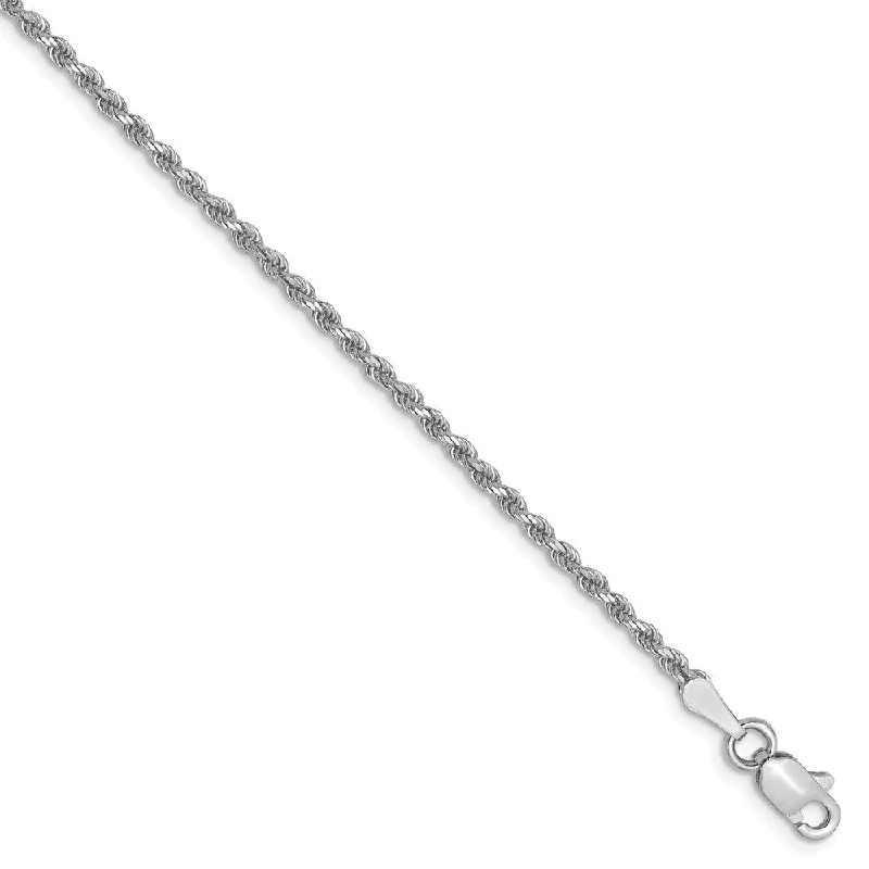 Luxury Jewelry Without The Luxury Price Tag 1.75mm 10k White Gold Solid Diamond Cut Rope Chain Bracelet, 7 Inch