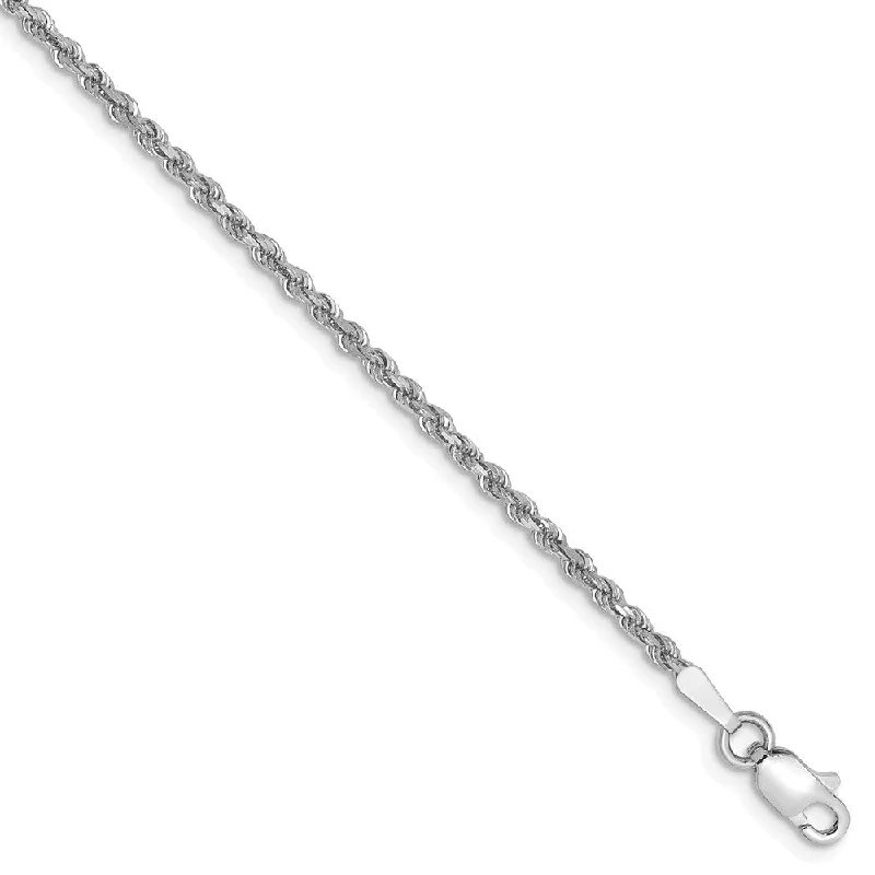 Dainty Floral Jewelry For Feminine Elegance 1.8mm, 14k White Gold, Diamond Cut Solid Rope Chain Bracelet