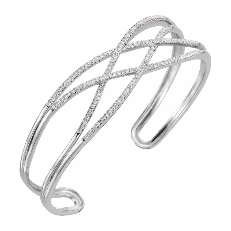 Limited-Time Offer On Premium Jewelry Collections 14K White Gold 3/4 CTW Diamond 16mm Crisscross Cuff Bracelet, 7 Inch