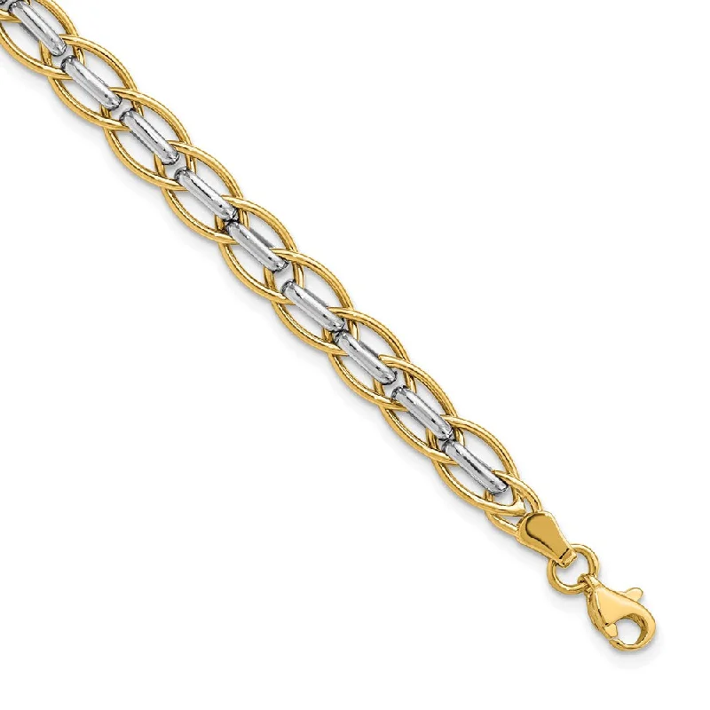 Luxury Jewelry At Unbeatable Discounts 14k Yellow and White Gold 6mm Two Tone Link Chain Bracelet, 7.25 Inch