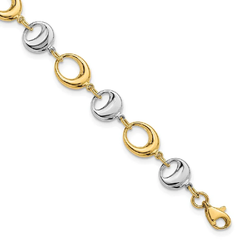 Premium Jewelry Now Available At Special Discounts 14k Yellow and White Gold 7mm Two Tone Chain Link Bracelet, 7.75 Inch