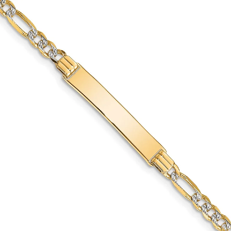 Handcrafted Beauty At Affordable Prices 14k Yellow Gold and Rhodium Pave 25mm Figaro I.D. Bracelet - 7 Inch