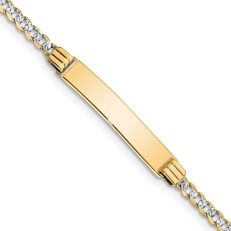 Premium Diamond Jewelry At Once-In-A-Lifetime Discounts 14k Yellow Gold and Rhodium Pave Curb I.D. Bracelet 7 Inch