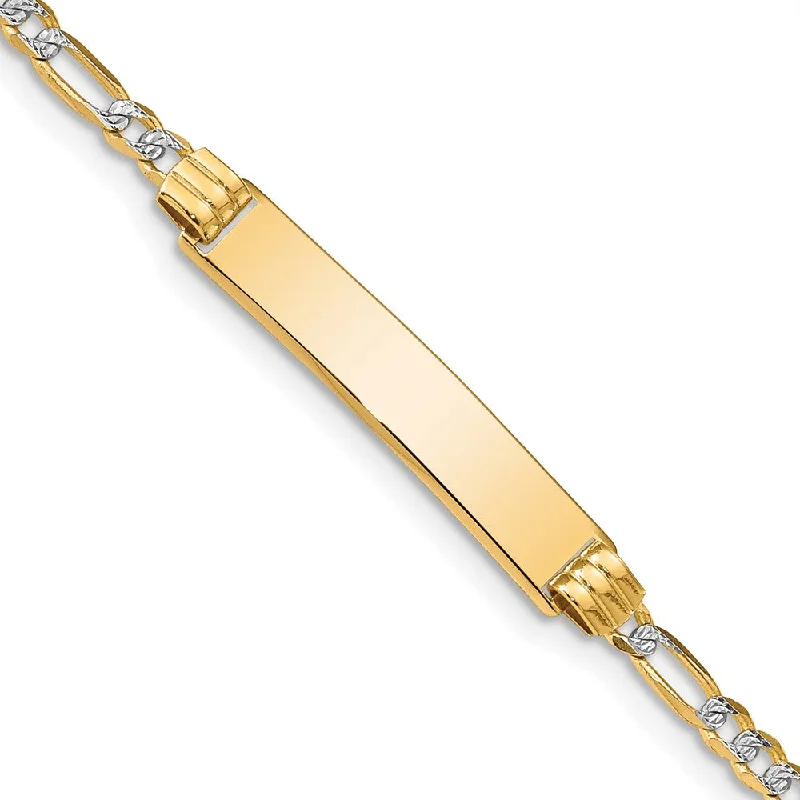 Fashion-Forward Jewelry At Incredible Prices 14k Yellow Gold and Rhodium Pave Figaro I.D. Bracelet 7 Inch