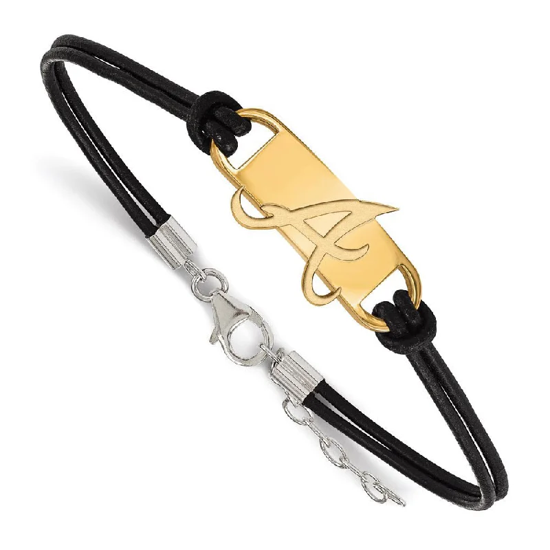 Shine Bright With Our Special Jewelry Promotions 14K Yellow Gold Plated S.S. MLB Atlanta Braves Leather Bracelet, 7 In