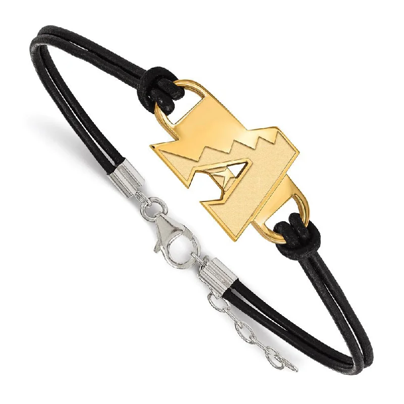 Fashion-Forward Geometric Jewelry For Contemporary Style 14K Yellow Gold Plated S.S. MLB AZ Diamondbacks Leather Bracelet, 7 In