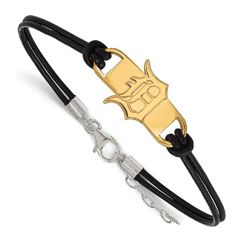 Unbeatable Offers On Luxury And Everyday Jewelry 14K Yellow Gold Plated S.S. MLB Detroit Tigers Leather Bracelet, 7 In