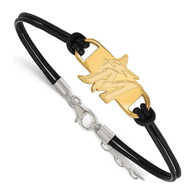 Big Savings On Your Favorite Jewelry Pieces 14K Yellow Gold Plated S.S. MLB Miami Marlins Leather Bracelet, 7 In