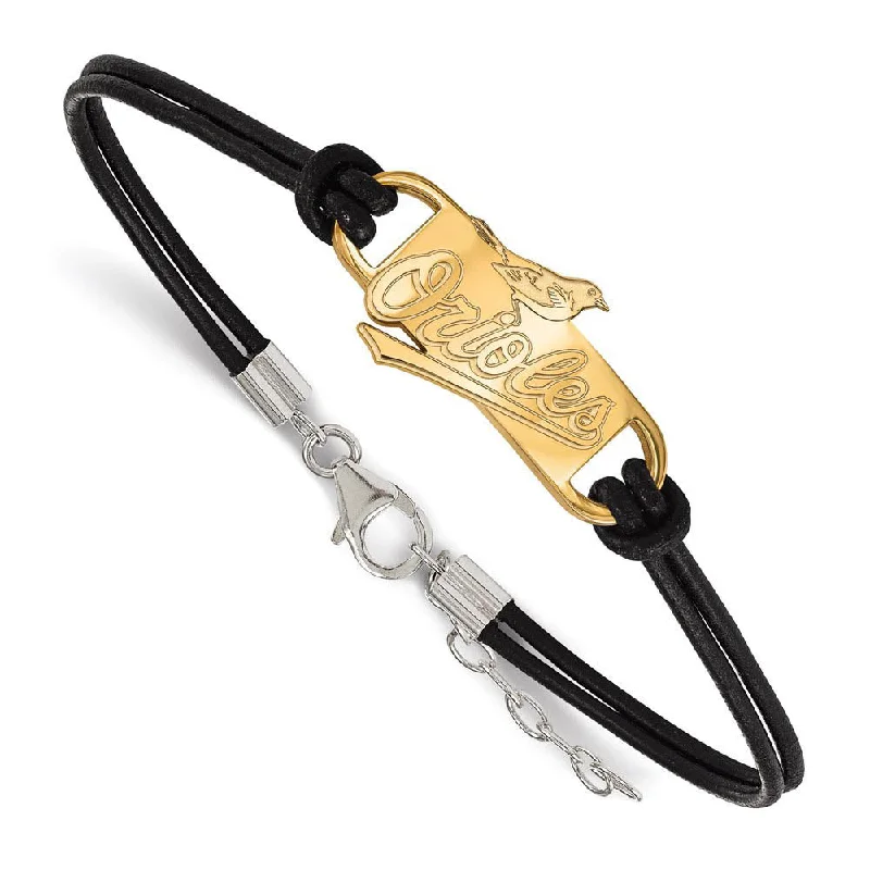 Bohemian-Inspired Jewelry For Free-Spirited Fashion 14K Yellow Gold Plated SS MLB Baltimore Orioles Leather Bracelet, 7 In