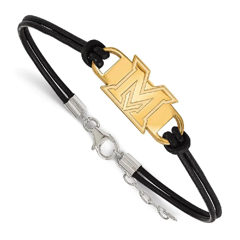 Get The Sparkle You Love At Prices You Adore 14K Yellow Gold Plated Sterling Silver Miami U. Leather Bracelet, 7 In