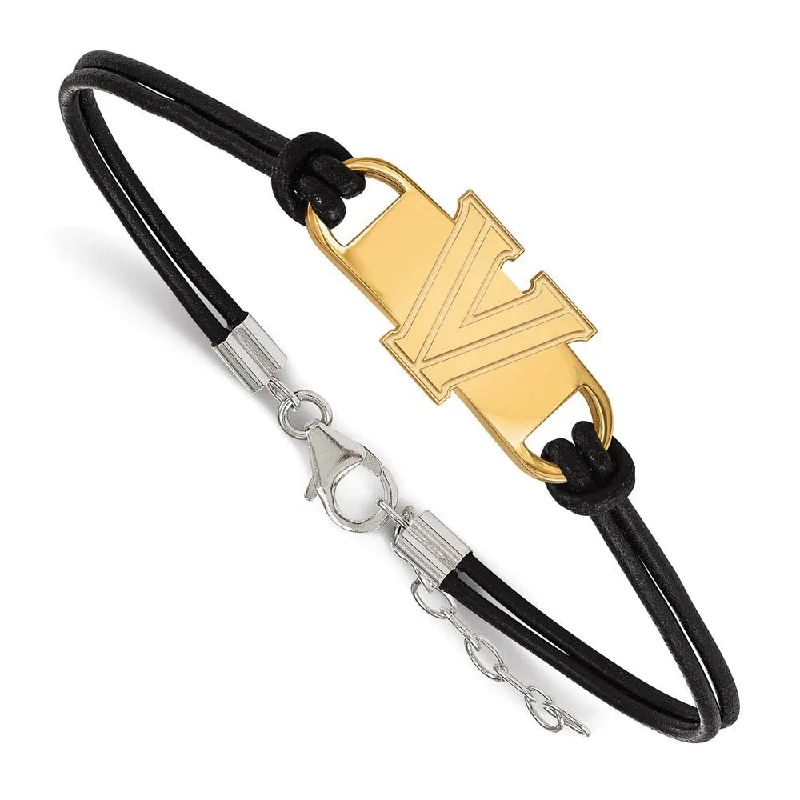 Timeless Elegance At Unbelievable Discounts 14K Yellow Gold Plated Sterling Silver Villanova Leather Bracelet 7 In