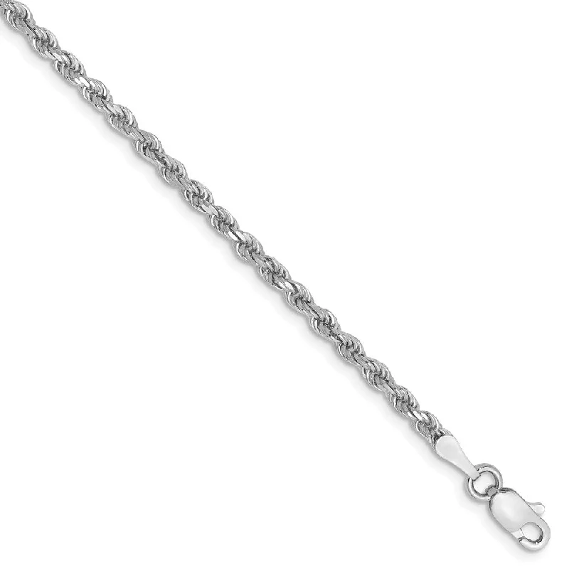 Limited Stock On Premium Jewelry At Low Prices 2.25mm, 14k White Gold, Diamond Cut Solid Rope Chain Bracelet