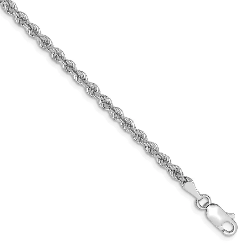 Jewelry Clearance Sale – Final Reductions 2.75mm, 14k White Gold, Handmade Solid Rope Chain Bracelet, 8 Inch