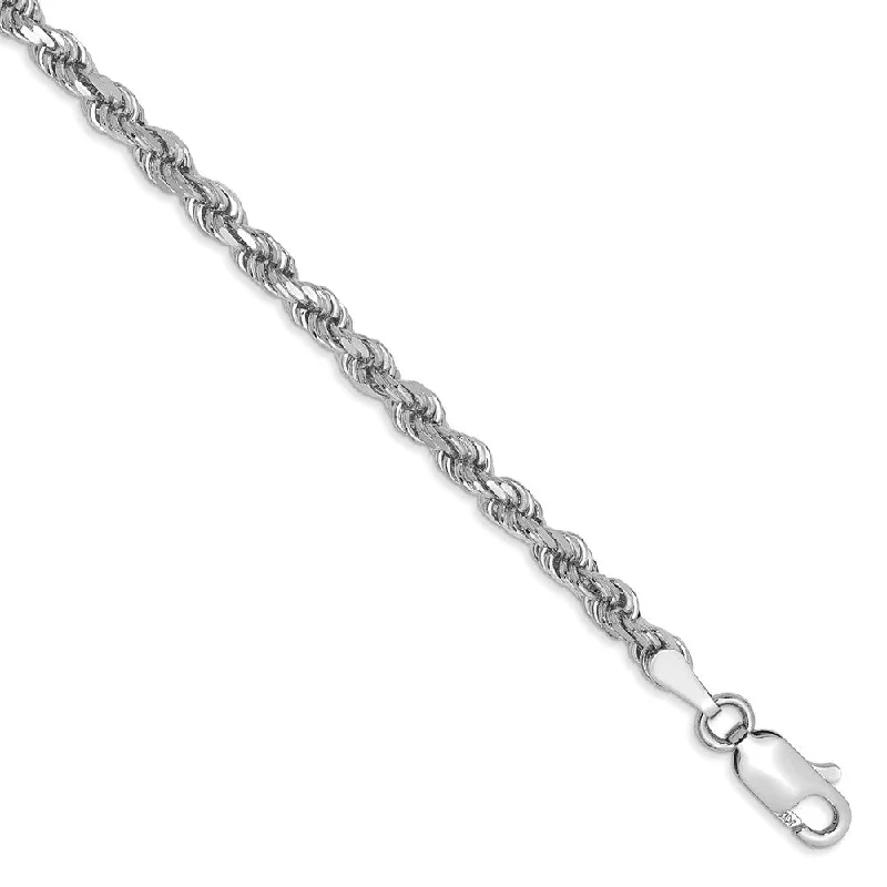 Best-Selling Jewelry Styles Now At Exclusive Discounts 3.25mm 14K White Gold Diamond Cut Solid Rope Chain Bracelet