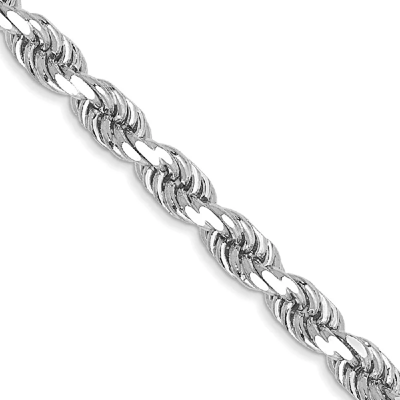 Handcrafted Jewelry Sale – Unique Designs At Low Prices 3.5mm 10k White Gold Solid Diamond Cut Rope Chain Bracelet