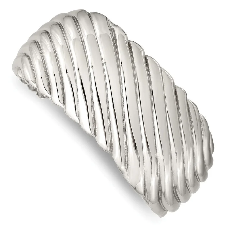 Exclusive Online Discounts On Stylish Jewelry 31mm Stainless Steel Polished Striped Cuff Bracelet