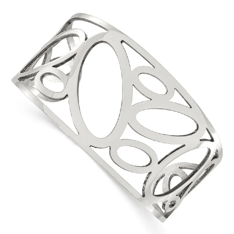 Chic, Trendy, And Affordable Jewelry Sale 36mm Stainless Steel Polished Ovals Tapered Cuff Bracelet