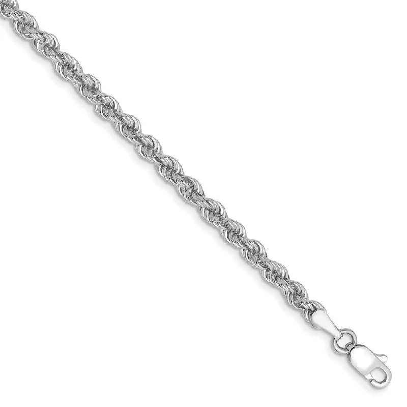 Elegant Jewelry, Affordable Luxury – Shop Now 3mm, 14k White Gold, Handmade Solid Rope Chain Bracelet, 7 Inch