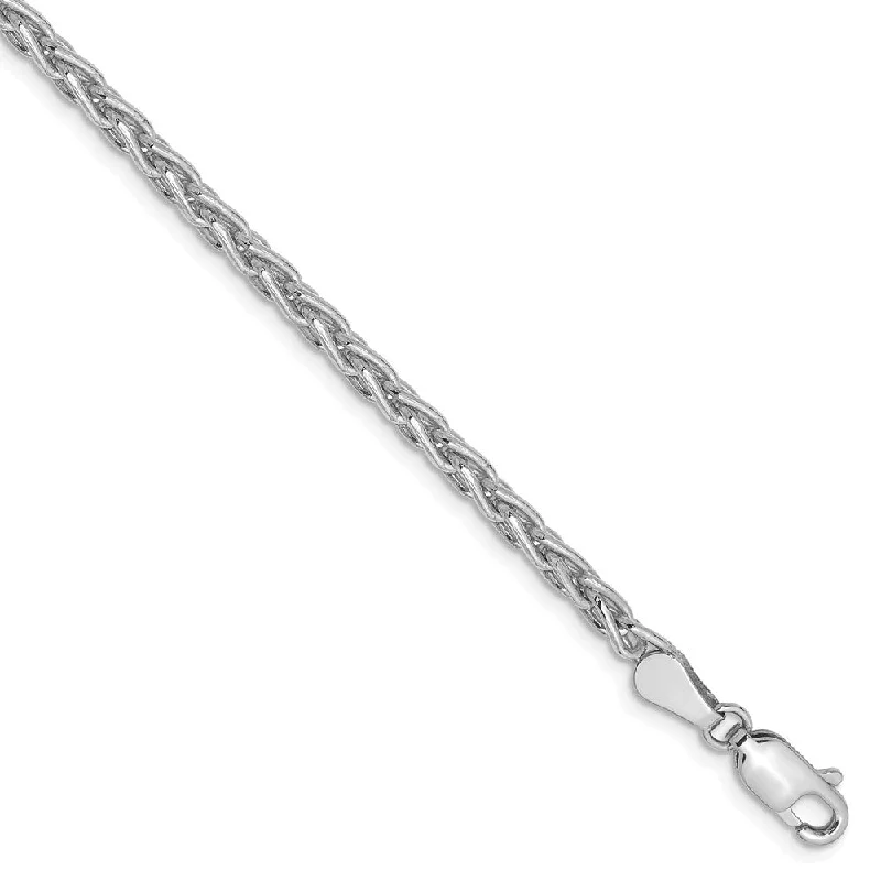 Elegant Jewelry Styles At Budget-Friendly Prices 3mm, 14k White Gold, Solid Parisian Wheat Chain Bracelet, 7 Inch