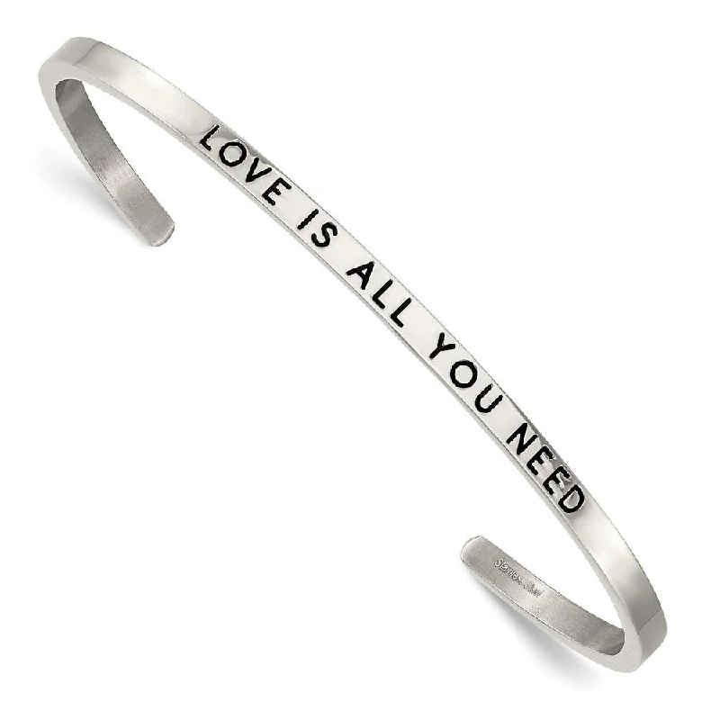 Trendy And Classic Jewelry Now At Reduced Prices 3mm Stainless Steel Enamel Crystal LOVE IS ALL YOU NEED Cuff Bracelet