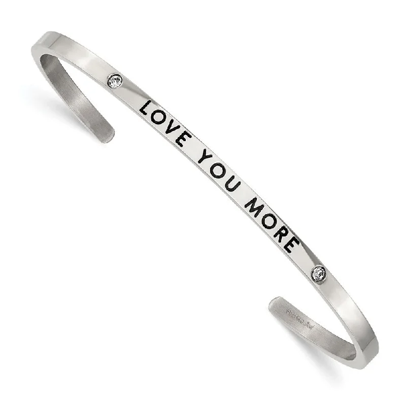 Timeless Jewelry, Timeless Savings – Don't Wait 3mm Stainless Steel Enamel & Crystal LOVE YOU MORE Cuff Bracelet