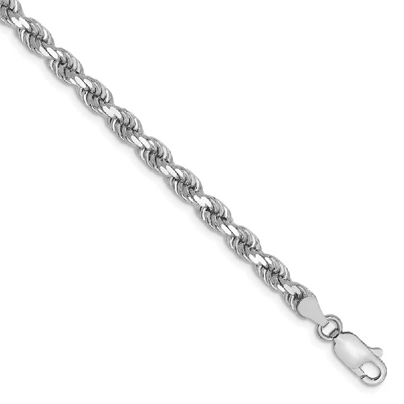 Shop Modern Jewelry Collections With Exclusive Discounts 4mm, 14k White Gold, Diamond Cut Solid Rope Chain Bracelet