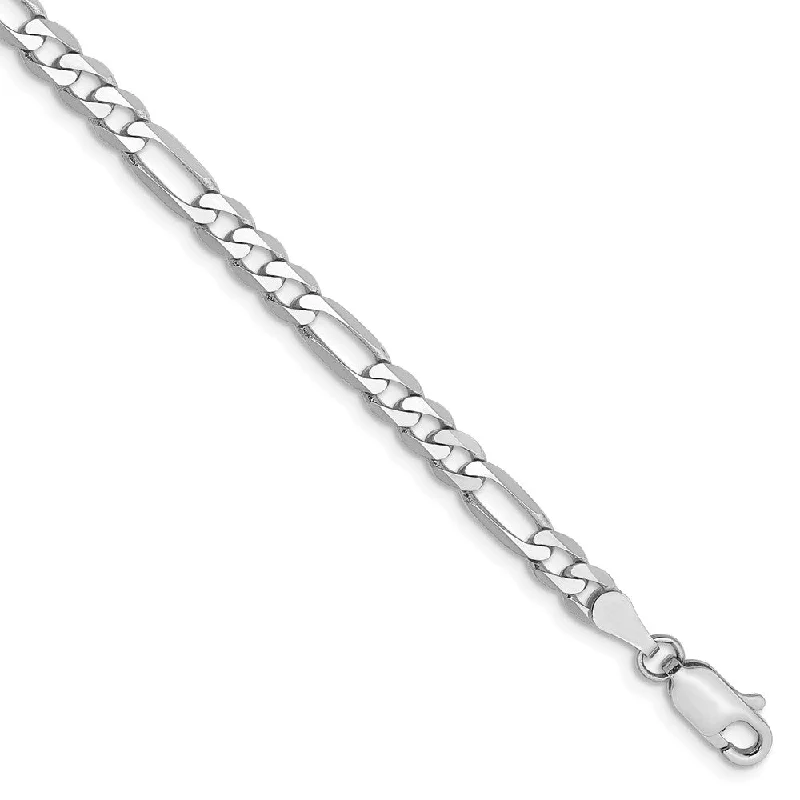 Luxury Handcrafted Jewelry For Elegant Looks 4mm, 14k White Gold, Flat Figaro Chain Bracelet