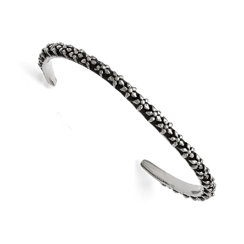 Flash Deals On Fine Jewelry – Shop Before It's Gone 5mm Stainless Steel Antiqued & Polished Floral Thin Cuff Bracelet