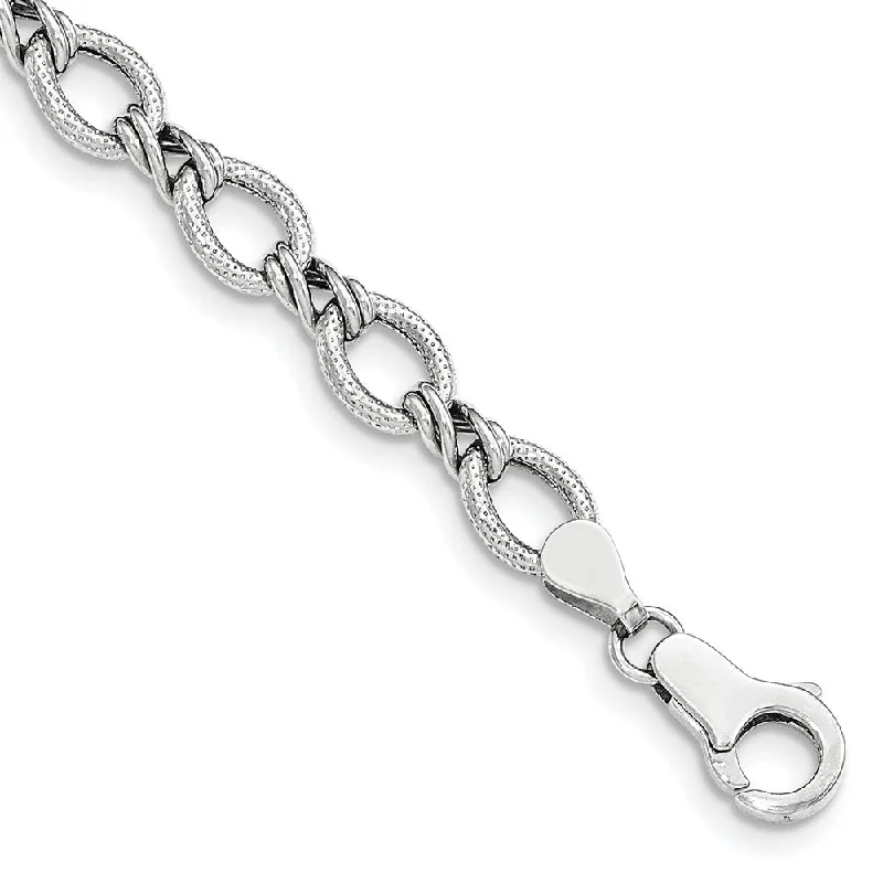 Dainty Floral Jewelry For Feminine Elegance 7.5mm 14K Yellow or White Gold Hollow Fancy Link Chain Bracelet, 7 In