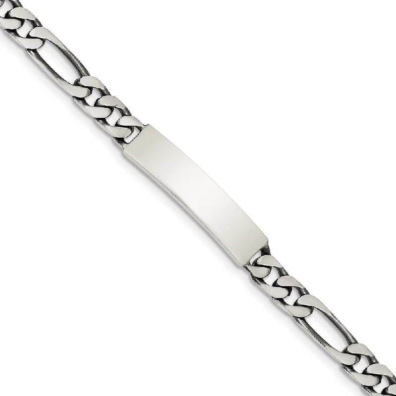 Bestselling Jewelry At Special Promotional Rates 7mm Antiqued Sterling Silver Engravable Figaro Link I.D. Bracelet