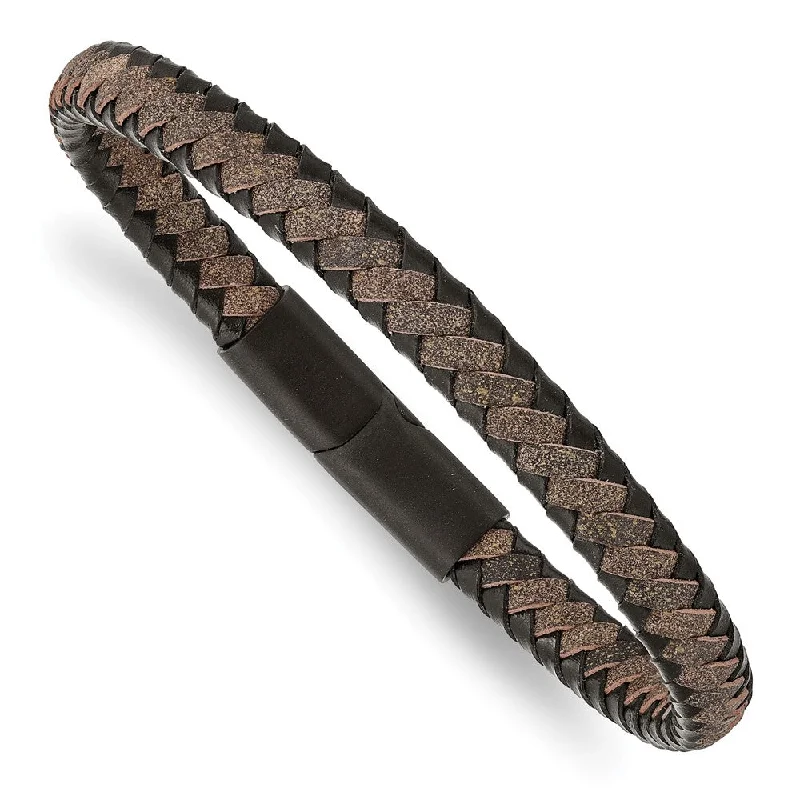 Sparkle For Less – Shop Our Limited-Time Jewelry Deals 7mm Black Plated Stainless Steel Two Tone Leather Bracelet, 8.25 Inch