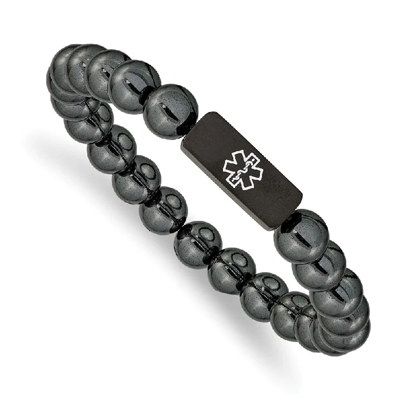 Unbeatable Offers On Luxury And Everyday Jewelry 8mm Stainless Steel Hematite Enamel Medical I.D. Stretch Bracelet