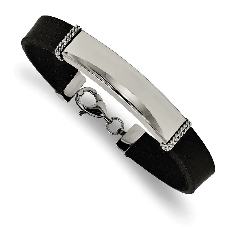 Limited-Time Offer On Elegant Jewelry Pieces 9mm Black Rubber & Stainless Steel I.D. Bracelet, 7.25 Inch