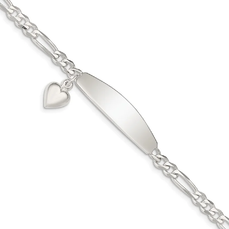 Breathtaking Jewelry At Limited-Time Savings 9mm Sterling Silver Heart Charm Figaro Link I.D. Bracelet, 7 Inch