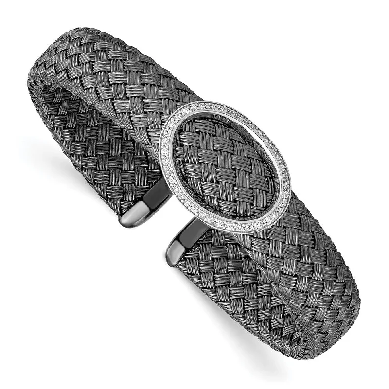 Save On Luxury Jewelry Pieces – Limited-Time Offers Black Plated Sterling Silver and CZ 12mm Flexible Woven Cuff Bracelet