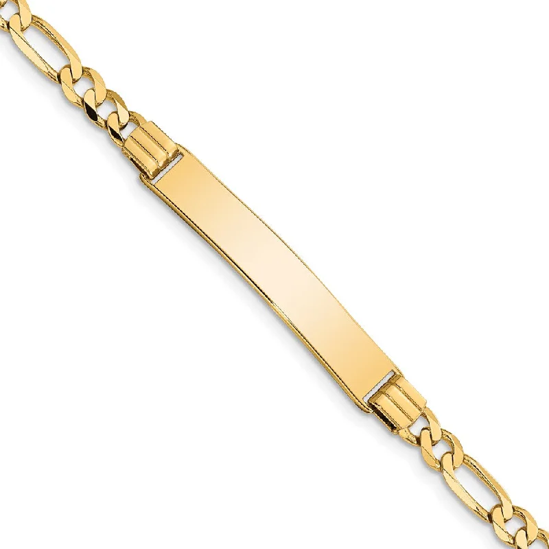 Chic And Stylish Jewelry At Exclusive Prices Ladies 14k Yellow Gold Solid Figaro I.D. Bracelet, 7 Inch