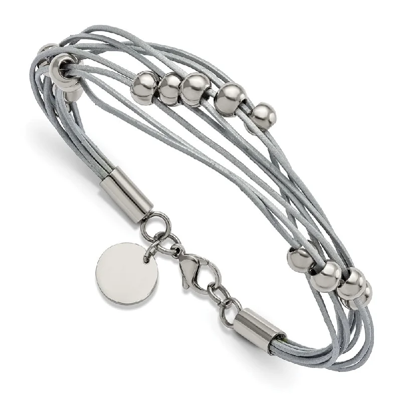 Your Dream Jewelry At Dream Prices Multi Strand Pink or Gray Leather Stainless Steel Bead Bracelet, 8 In