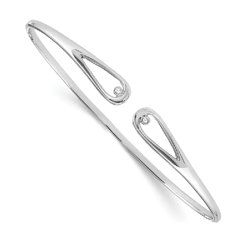 Best Jewelry Sale Prices – Limited-Time Offer Rhodium Plated Sterling Silver & Diamond Open Tear Cuff  Bracelet