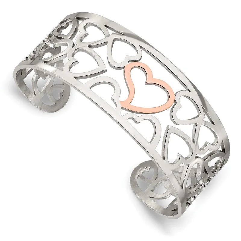 The Biggest Jewelry Sale Of The Year Is Here Stainless Steel and Rose Gold Tone Plated Hearts Cuff Bracelet