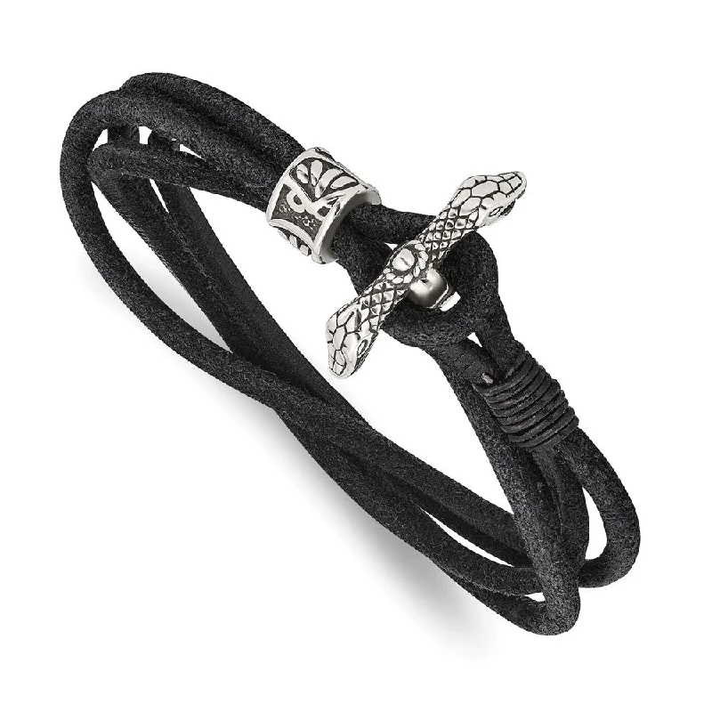 Exclusive Jewelry Sale Event – Shop Now Stainless Steel, Black or Tan Suede Leather Snake Wrap Bracelet, 16 In