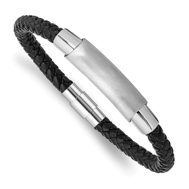 Exclusive Gemstone Jewelry Markdowns – Shop Now Stainless Steel & Braided Black Leather Tube Bracelet, 8.25 Inch