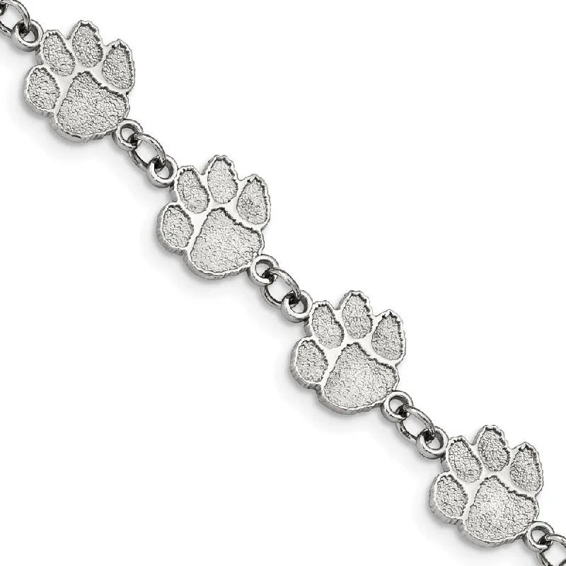 Versatile Layering Jewelry For Effortless Chic Stainless Steel Clemson U. Tiger Paw Link Bracelet, 7 - 8.5 Inch