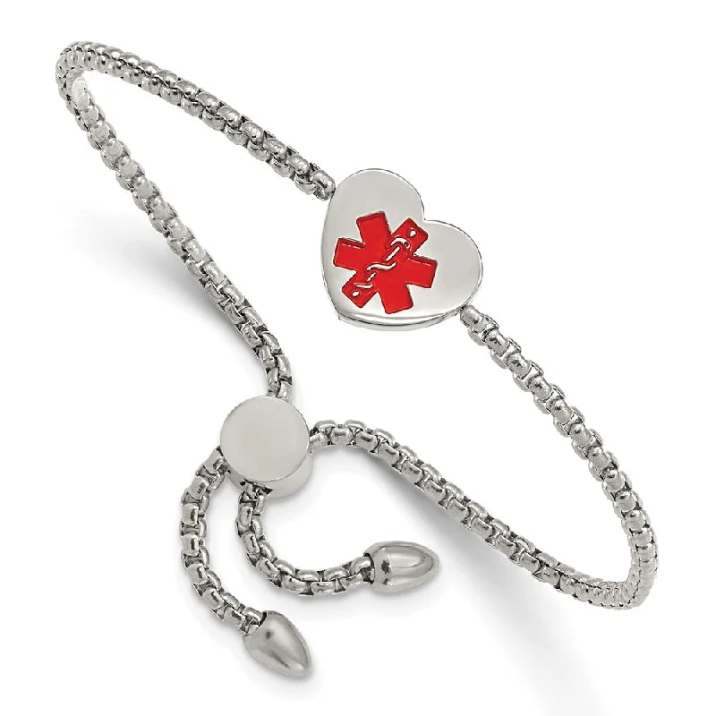 Exclusive Online Discounts On Stylish Jewelry Stainless Steel, Enamel Heart Medical I.D. Adjustable Bracelet, 8.5 In