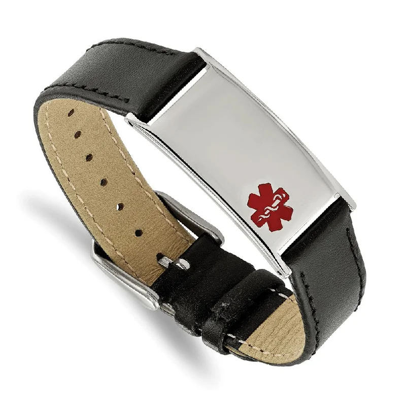 Shine Bright With Our Special Jewelry Promotions Stainless Steel Enamel Leather Medical I.D. Bracelet, 6.5 - 8.25 Inch