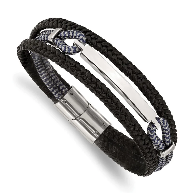 Final Call – Shop Exquisite Jewelry Before It's Gone Stainless Steel Leather & Cotton Multi Strand I.D. Bracelet, 8.25 Inch